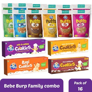 Bebe Burp Organic Family Combo(4 Cookie(150gm each)s+12 Healthy Puff(35gm each))-Pack of 16-980g