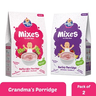 Bebe Burp Organic Baby Food Instant Mix Porridge Combo  Pack Of 2 - 200 Gm Each (Barley and Puffed Rice With Real Fruits & Veggies)-400gms