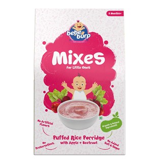 Bebe Burp Organic Baby Food Instant Mix Puffed Rice Porridge with Apple & Beetroot-200gms