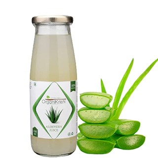 OrganiKrishi Aloe Vera Juice with Fibre 450ML | 100% Pure Barbadensis Miller & Natural | Detox, Immunity Booster Drinking AloeVera Juice | Organic Krishi Aloe Vera Juice