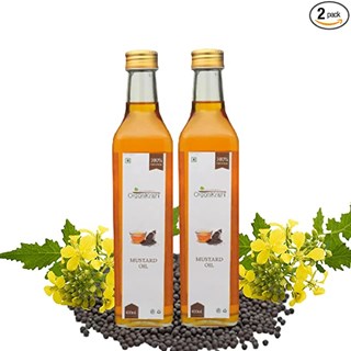OrganiKrishi Mustard Oil in Glass Bottle | पारम्परिक कच्ची घानी तेल | 100% शुद्ध सरसों का तेल - 2 bottles of 450ml-450ml