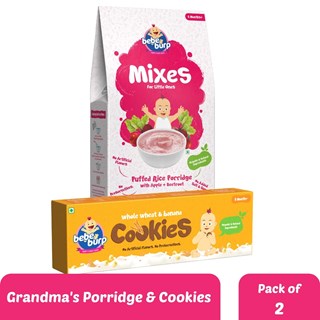 Bebe Burp Organic Baby Food Instant Mix Porridge, Cookies Combo Pack Of 2 - 200 Gm and 150 Gm Each (PUFFED RICE MIX AND WHOLE WHEAT BANANA COOKIES WITH REAL FRUITS & VEGGIES)-200g