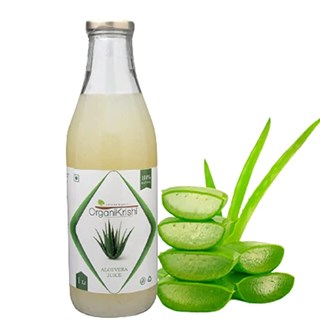 OrganiKrishi Aloe Vera Juice with Fibre 1 Lt | 100% Pure Barbadensis Miller & Natural | Detox, Immunity Booster Drinking Organic Krishi AloeVera Juice