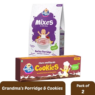 Bebe Burp Organic Baby Food Instant Mix Porridge, Cookies Combo Pack Of 2 - 200 Gm and 150 Gm Each (BARLEY MIX AND CHOCO MULTIGRAIN COOKIES WITH REAL FRUITS & VEGGIES)-400g