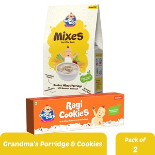 Bebe Burp Organic Baby Food Instant Mix Porridge, Cookies Combo Pack Of 2 - 200 Gm and 150 Gm Each (BROKEN WHEAT MIX AND RAGI COOKIES WITH REAL FRUITS & VEGGIES)-400gms