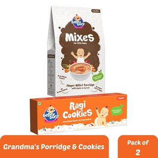 Bebe Burp Organic Baby Food Instant Mix Porridge, Cookies Combo Pack Of 2 - 200 Gm and 150 Gm Each (FINGER MILLET MIX AND RAGI COOKIES WITH REAL FRUITS & VEGGIES)-400g