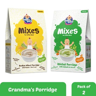 Bebe Burp Organic Baby Food Instant Mix Porridge Combo  Pack Of 2 - 200 Gm Each (Khichdi and Broken Wheat With Real Fruits & Veggies)-400gms