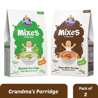 Bebe Burp Organic Baby Food Instant Mix Porridge Combo  Pack Of 2 - 200 Gm Each (Khichdi and Finger Millet With Real Fruits & Veggies)-400g